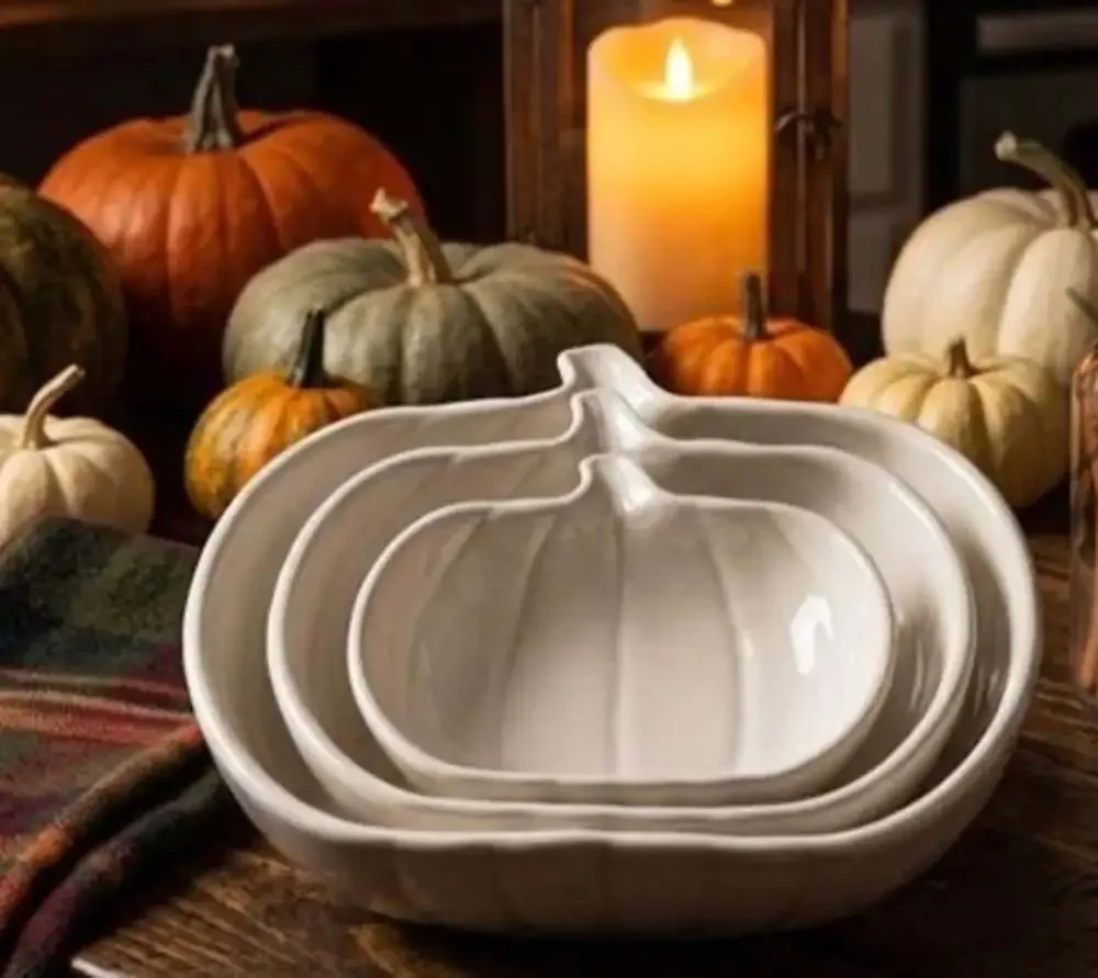 Fall Farmhouse Nested White Pumpkins Plate Set